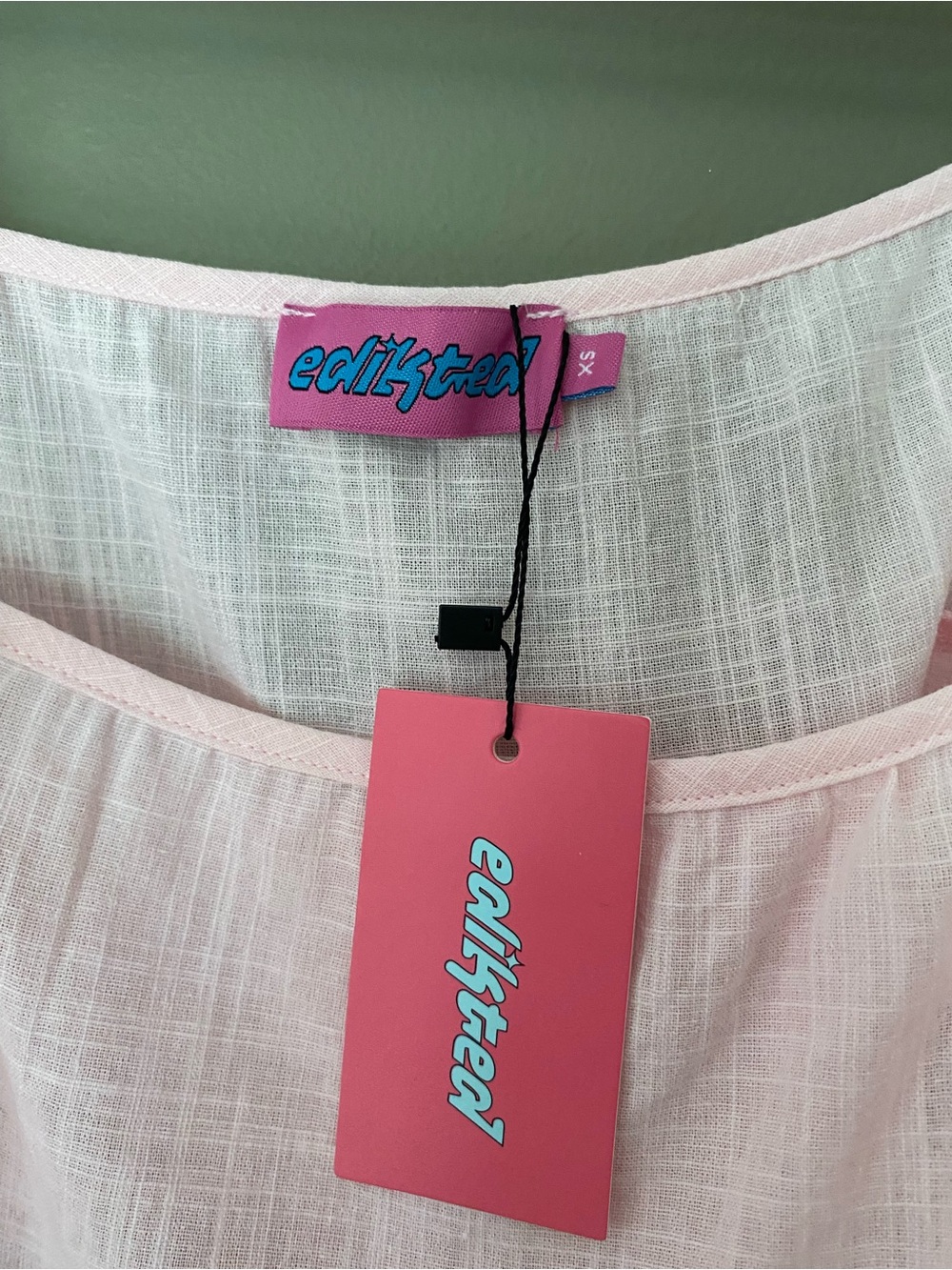NWT EDIKTED Dorothia Sheer Linen Look Ruffle Mini Dress Pink Tie Straps XS - Picture 4 of 6